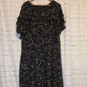 Torrid Black Floral Print Chiffon Dress